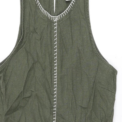 Marks and Spencer Womens Green Linen Shift Size 8 Round Neck Button