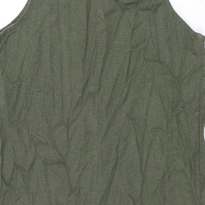 Marks and Spencer Womens Green Linen Shift Size 8 Round Neck Button