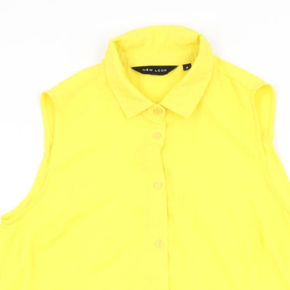Womens UK Size 8 New Look Yellow Basic Button-Up