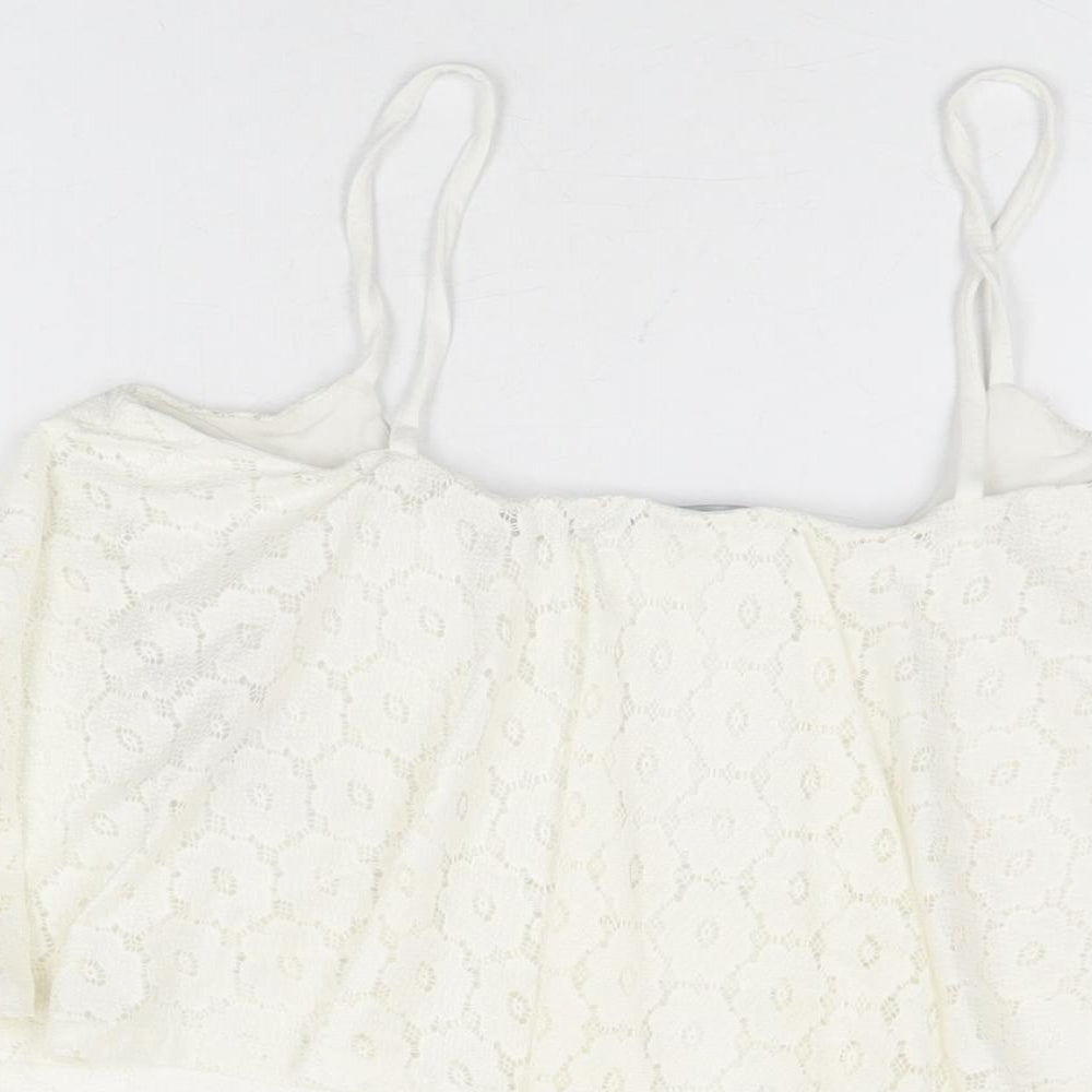 Womens UK Size 12 New Look White Cropped T-Shirt