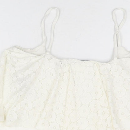 Womens UK Size 12 New Look White Cropped T-Shirt