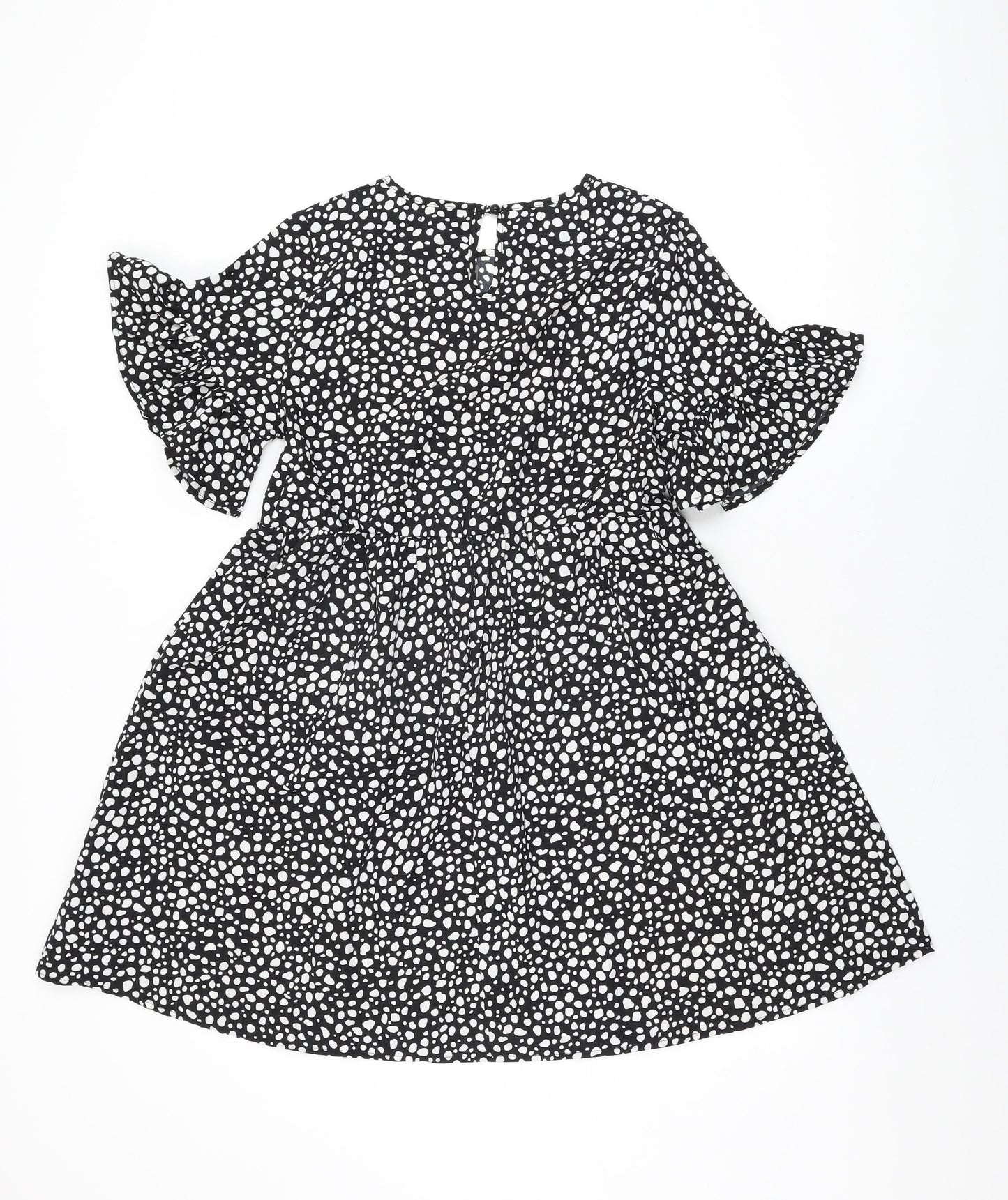 Boohoo Womens Black Geometric Polyester Shift Size 10 Round Neck Button