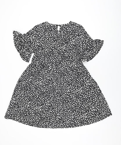 Boohoo Womens Black Geometric Polyester Shift Size 10 Round Neck Button