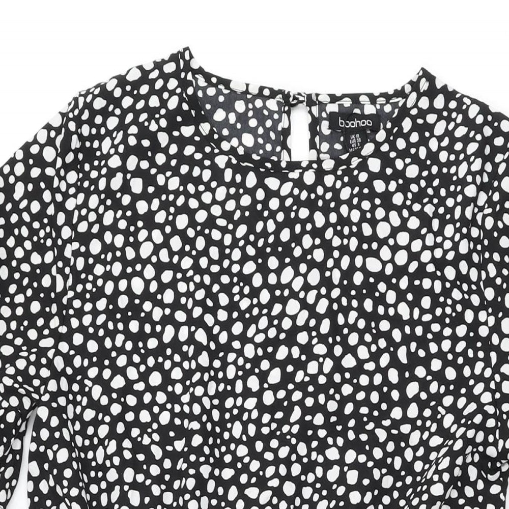 Boohoo Womens Black Geometric Polyester Shift Size 10 Round Neck Button