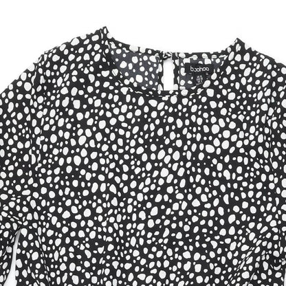 Boohoo Womens Black Geometric Polyester Shift Size 10 Round Neck Button