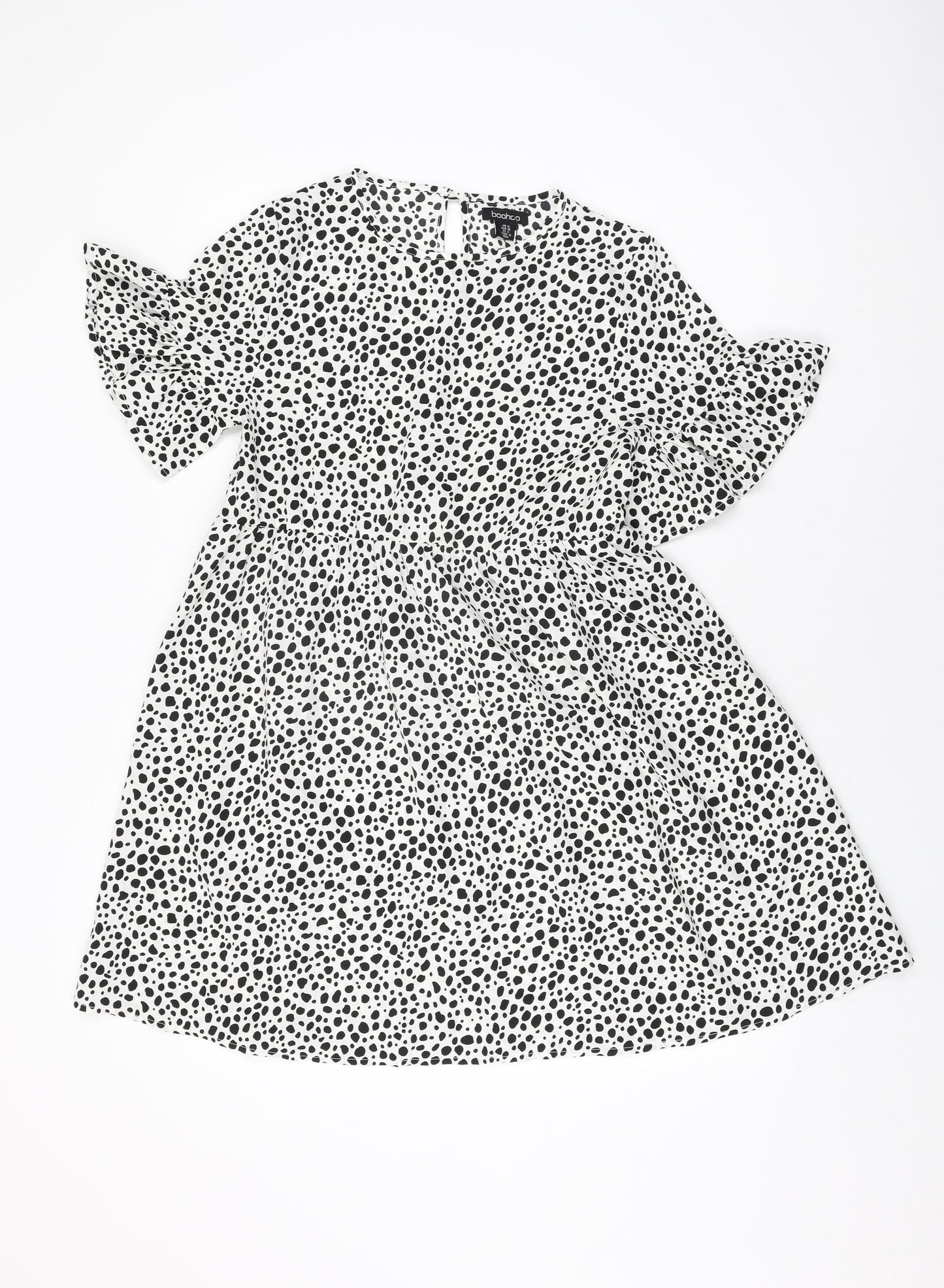 Boohoo Womens White Geometric Polyester Shift Size 10 Round Neck Button