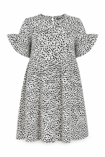 Boohoo Womens White Geometric Polyester Shift Size 10 Round Neck Button
