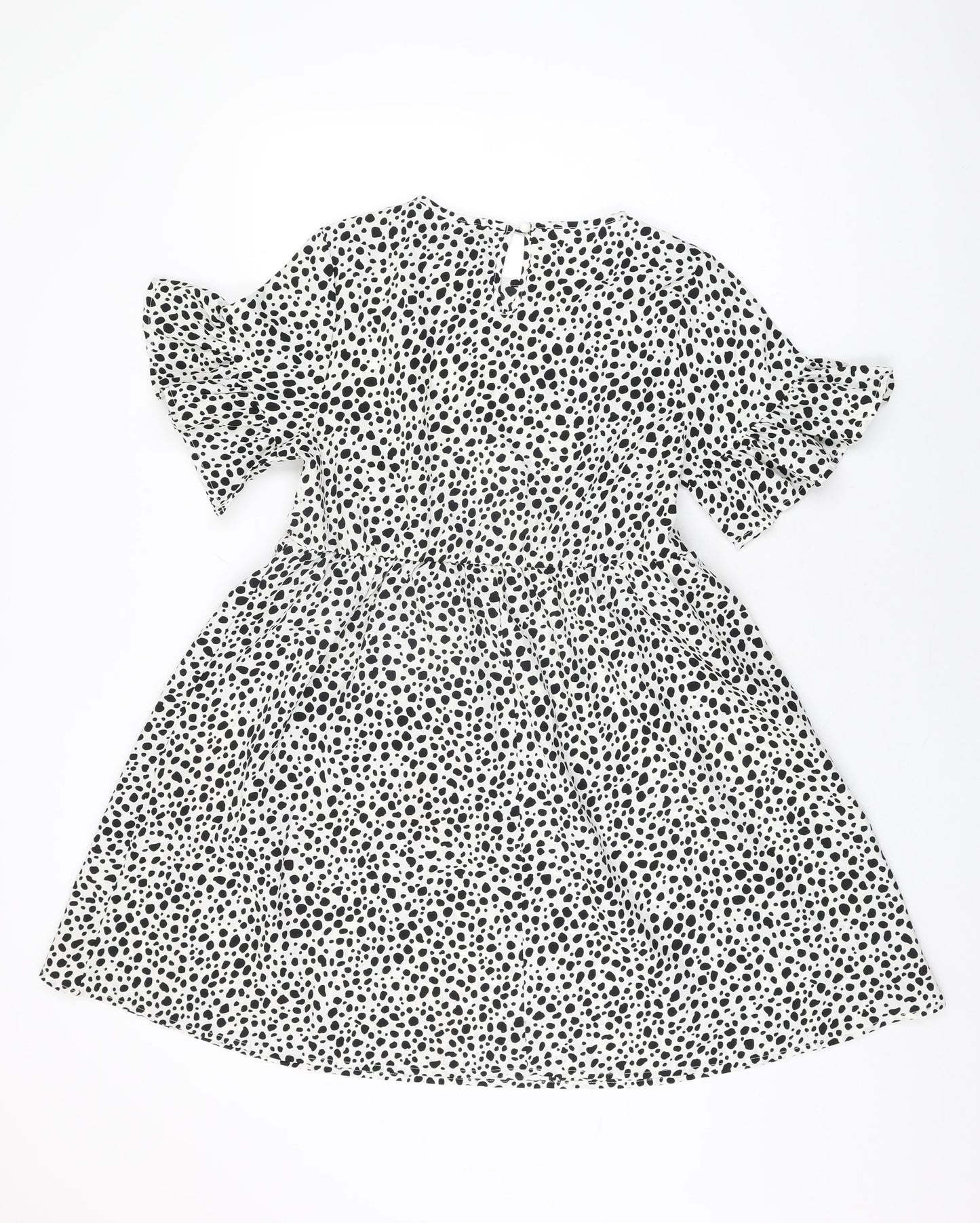 Boohoo Womens White Geometric Polyester Shift Size 10 Round Neck Button