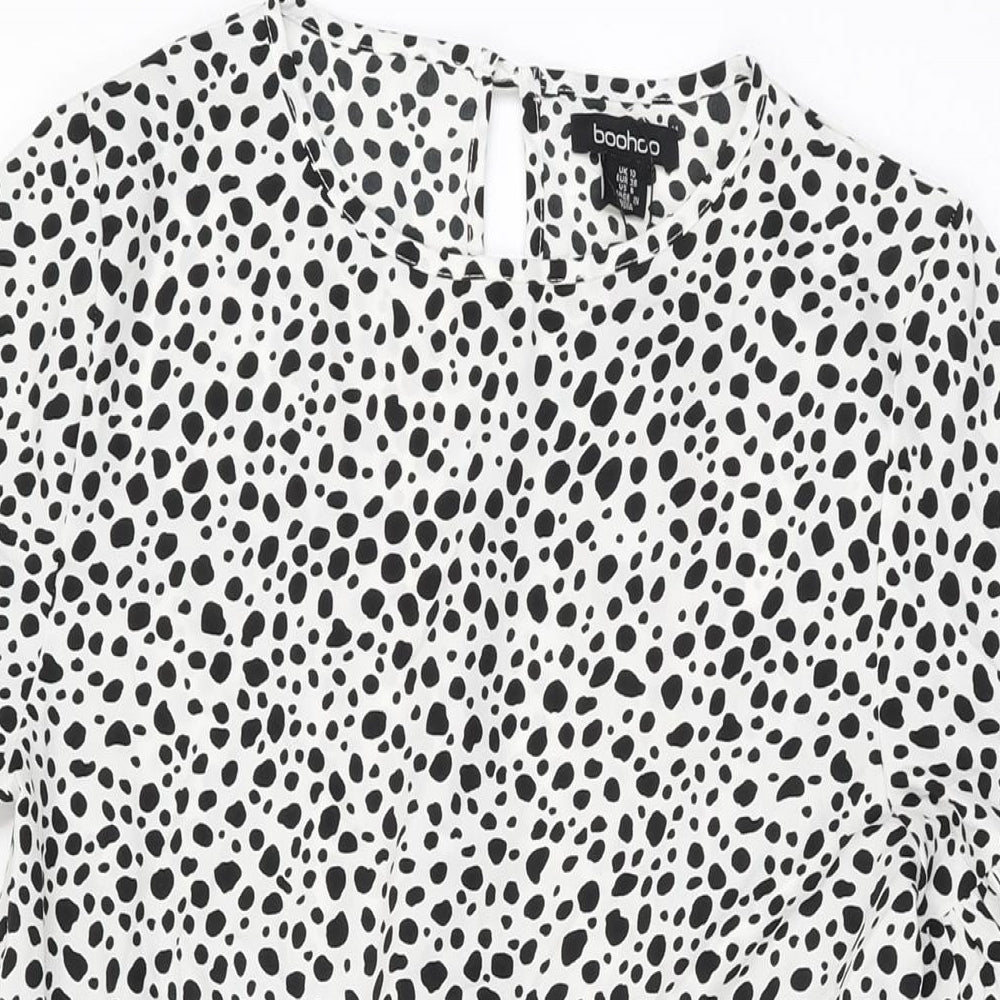 Boohoo Womens White Geometric Polyester Shift Size 10 Round Neck Button