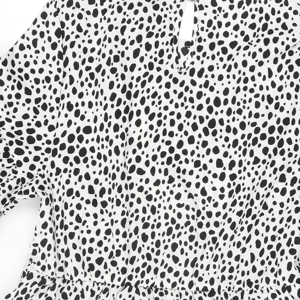 Boohoo Womens White Geometric Polyester Shift Size 10 Round Neck Button