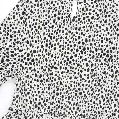 Boohoo Womens White Geometric Polyester Shift Size 10 Round Neck Button