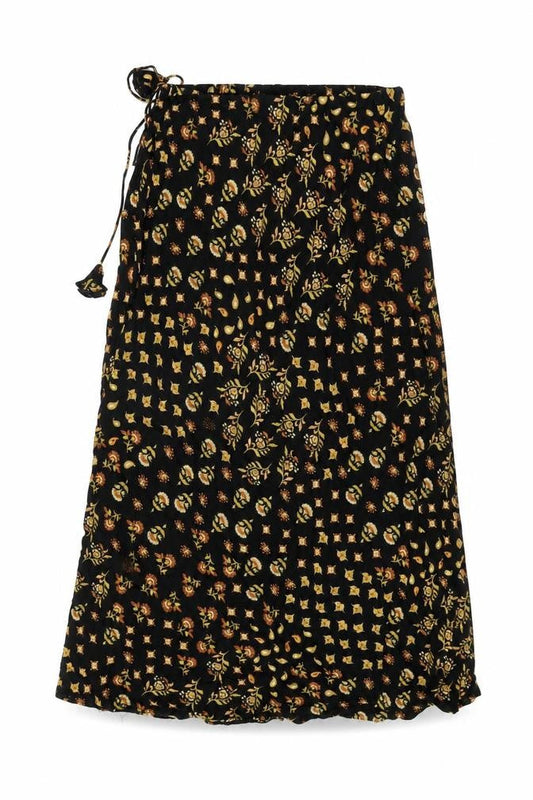 AND/OR Womens Black Floral Viscose Swing Skirt Size 8 Drawstring