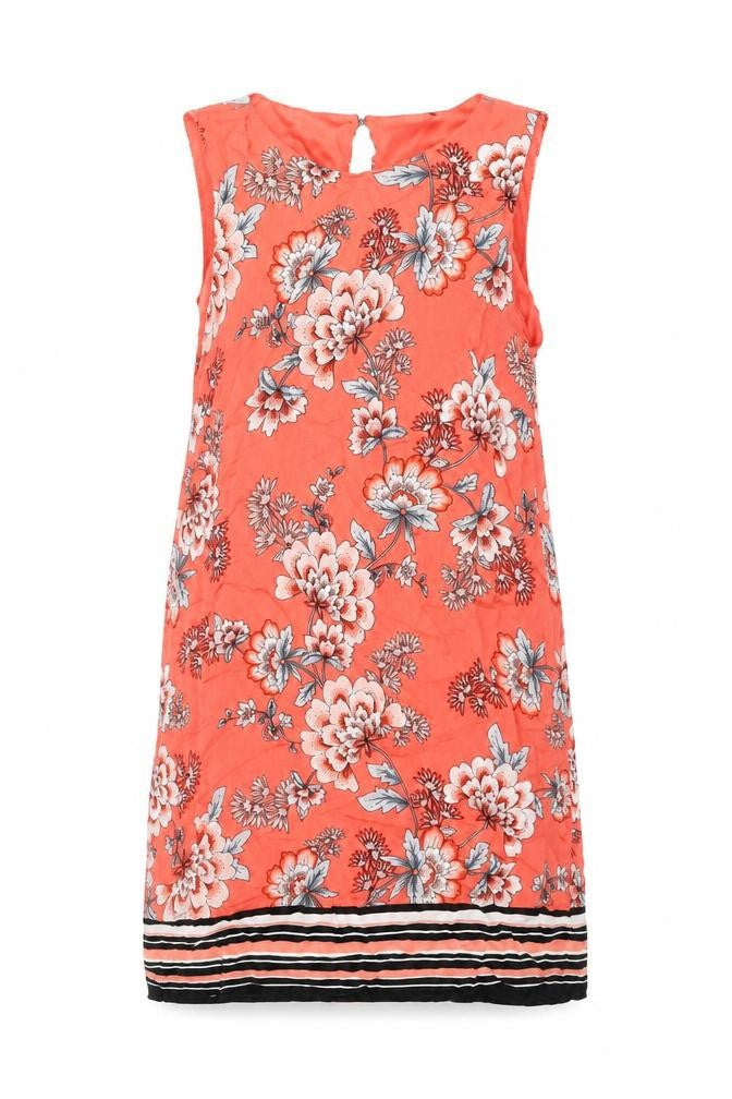 M&Co Womens Pink Floral Viscose Shift Size 12 Round Neck Button