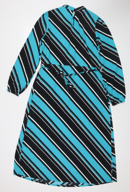 Marks and Spencer Womens Blue Striped Polyester Maxi Size 8 Round Neck Button