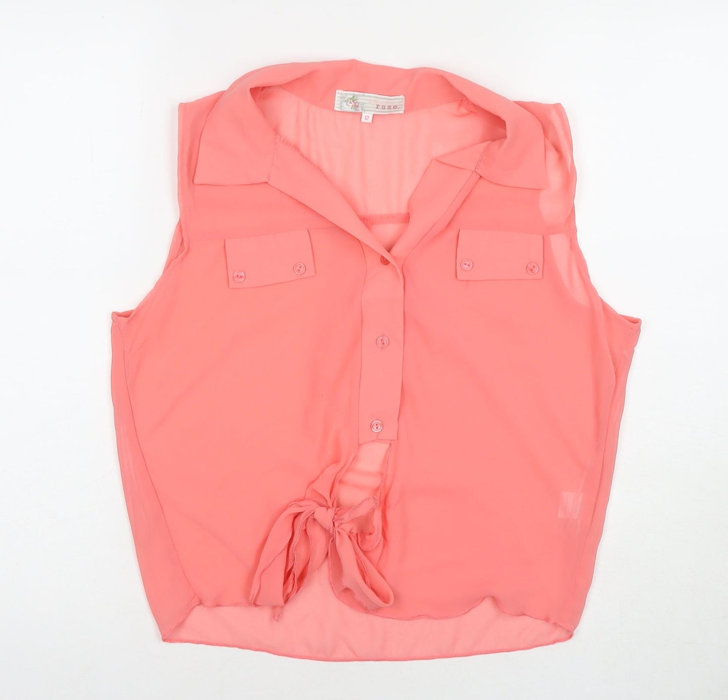 Rose Womens Pink Polyester Basic Button-Up Size 12 Collared