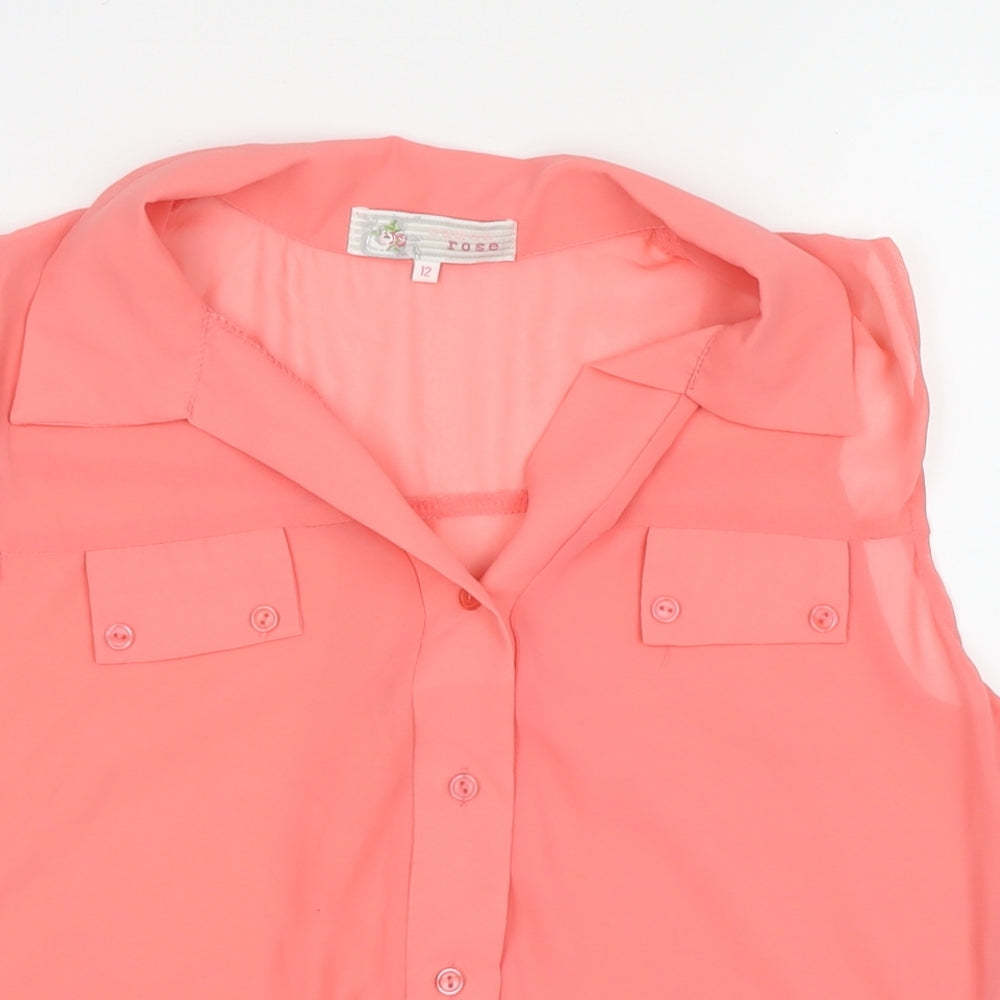 Rose Womens Pink Polyester Basic Button-Up Size 12 Collared