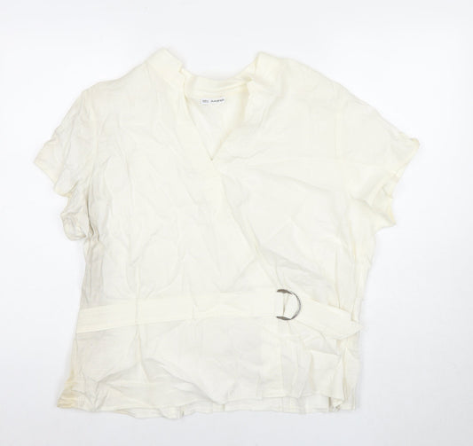 Autograph Womens White Linen Basic Blouse Size 22 V-Neck