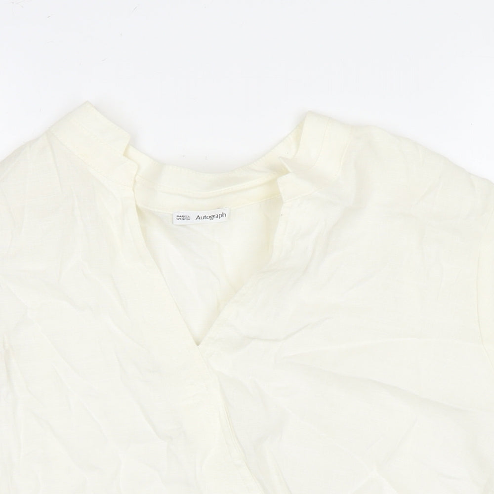Autograph Womens White Linen Basic Blouse Size 22 V-Neck