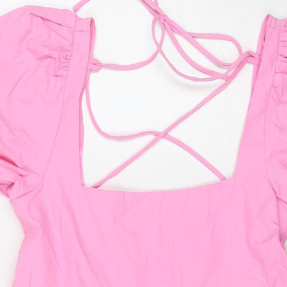 Stradivarius Womens Pink Polyester A-Line Size M Square Neck Pullover