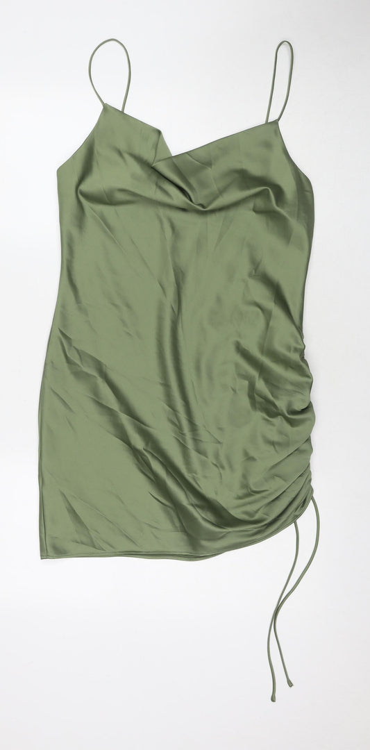 Topshop Womens Green Polyester A-Line Size 12 Cowl Neck Pullover