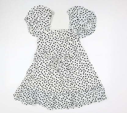 Miss Selfridge Womens White Polka Dot Cotton A-Line Size 10 Square Neck Pullover