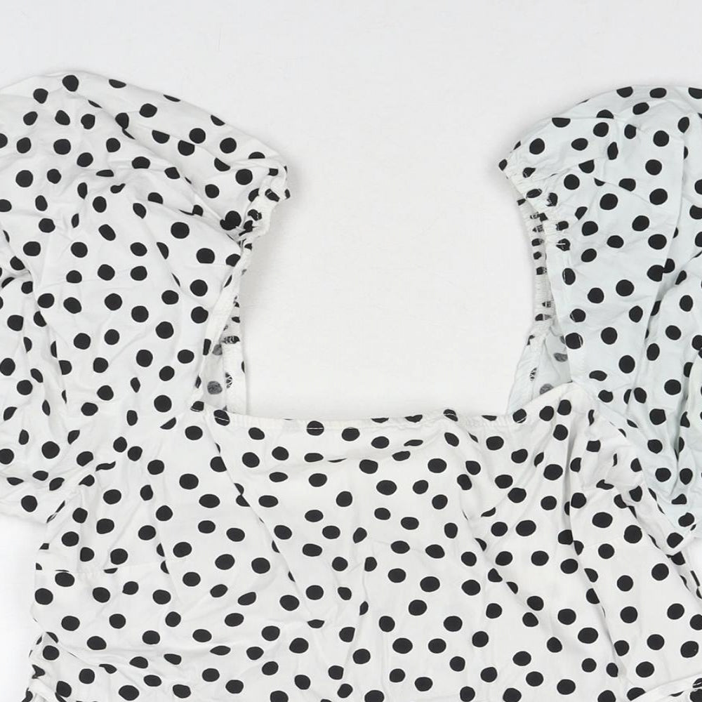 Miss Selfridge Womens White Polka Dot Cotton A-Line Size 10 Square Neck Pullover