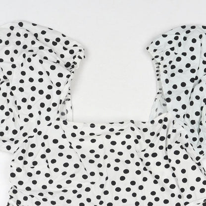 Miss Selfridge Womens White Polka Dot Cotton A-Line Size 10 Square Neck Pullover