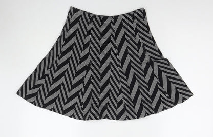 Oasis Womens Black Geometric Cotton Skater Skirt Size S
