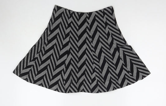 Oasis Womens Black Geometric Cotton Skater Skirt Size S