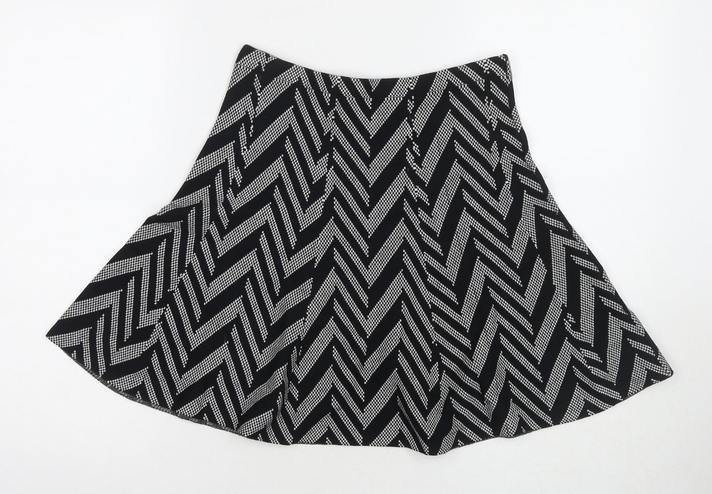 Oasis Womens Black Geometric Cotton Skater Skirt Size S