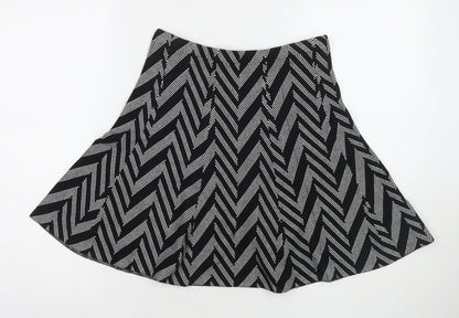 Oasis Womens Black Geometric Cotton Skater Skirt Size S