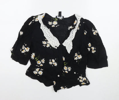 Womens UK Size 12 New Look Black Basic Button-Up