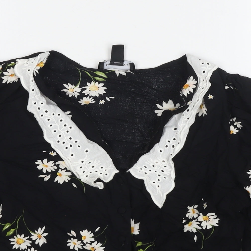 Womens UK Size 12 New Look Black Basic Button-Up