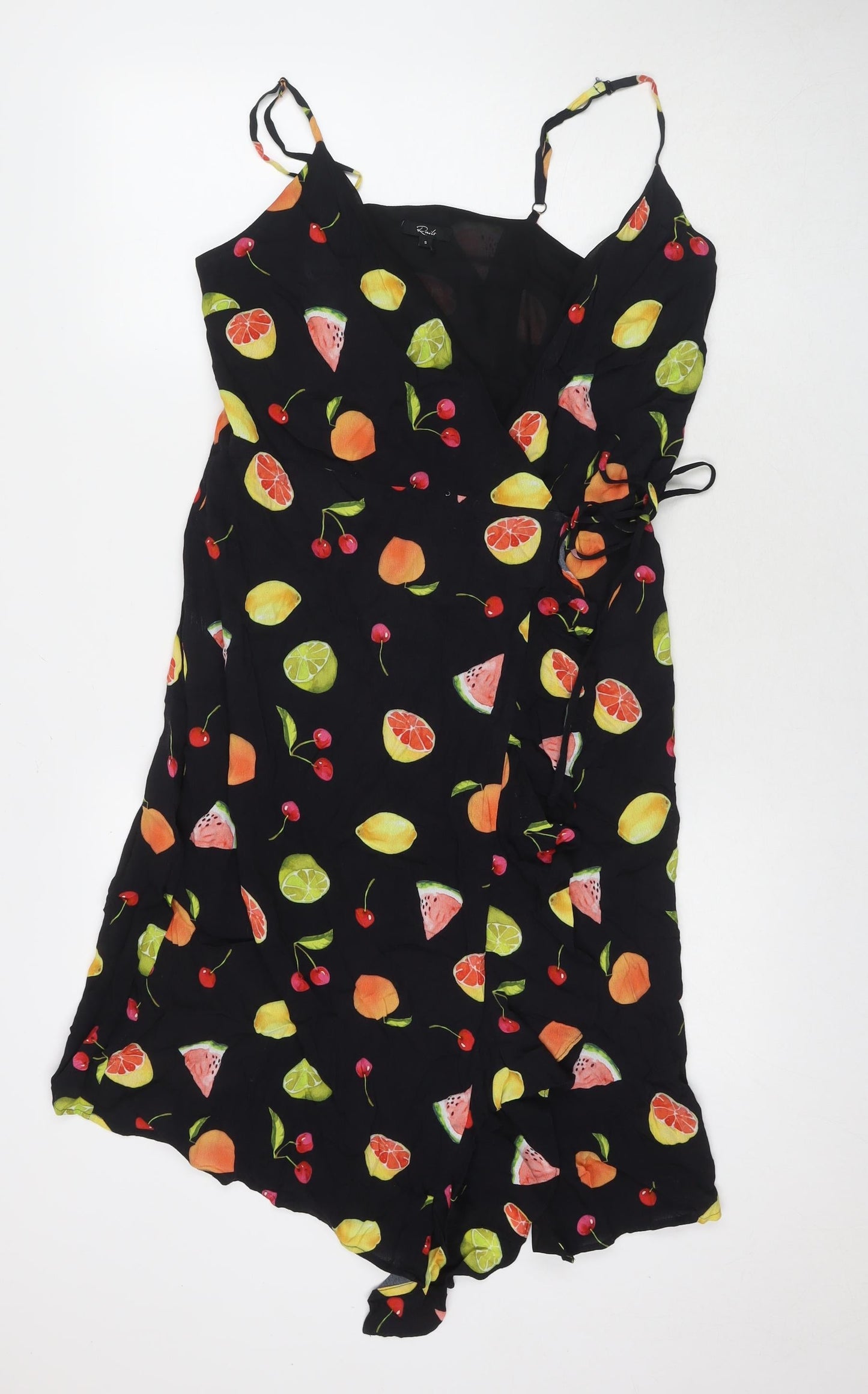 Rails Womens Black Geometric Viscose Wrap Dress Size S V-Neck Tie