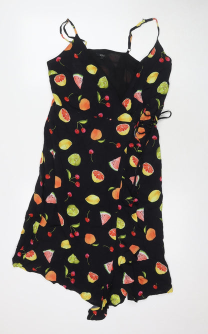 Rails Womens Black Geometric Viscose Wrap Dress Size S V-Neck Tie