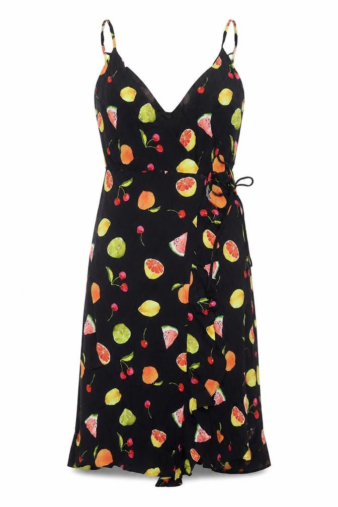 Rails Womens Black Geometric Viscose Wrap Dress Size S V-Neck Tie
