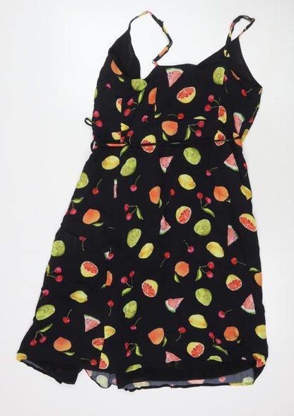 Rails Womens Black Geometric Viscose Wrap Dress Size S V-Neck Tie