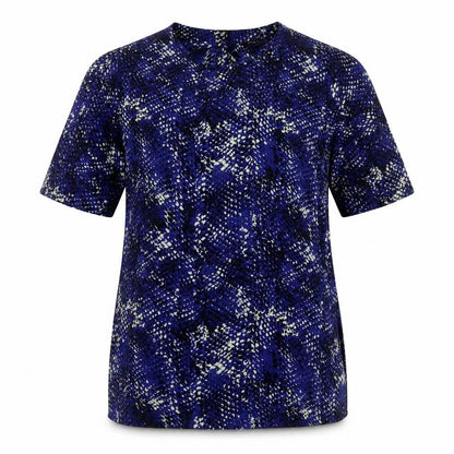 Marks & Spencer Womens Blue Geometric Polyester Basic T-Shirt Size 8 Round Neck