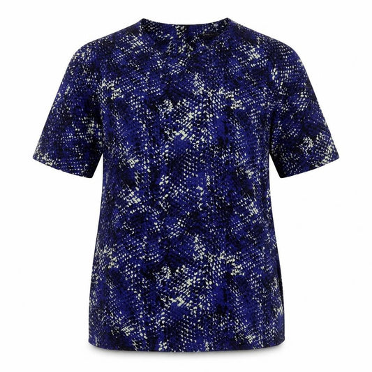 Marks & Spencer Womens Blue Geometric Polyester Basic T-Shirt Size 8 Round Neck
