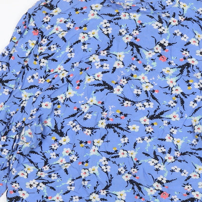 Marks and Spencer Womens Blue Floral Viscose Basic Blouse Size 10 Round Neck