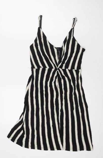 H&M Womens Black Striped Viscose Tank Dress Size M V-Neck Pullover