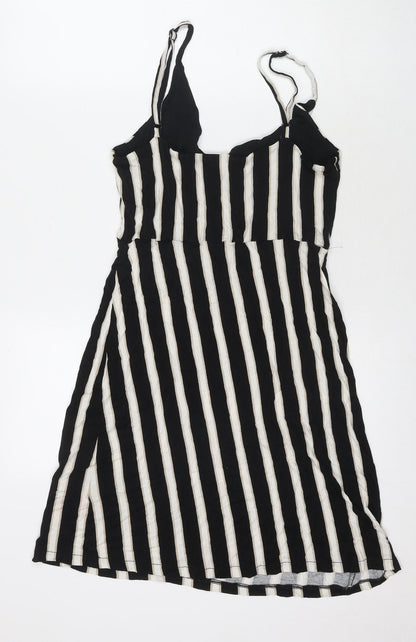 H&M Womens Black Striped Viscose Tank Dress Size M V-Neck Pullover