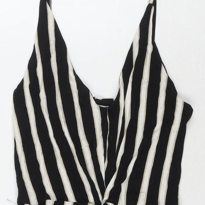 H&M Womens Black Striped Viscose Tank Dress Size M V-Neck Pullover