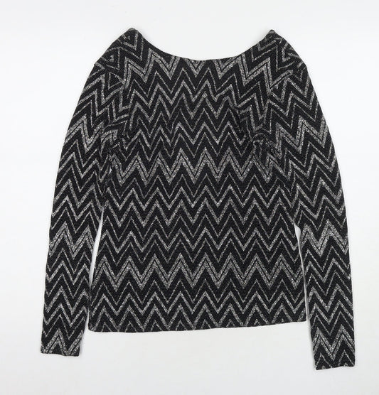 Boohoo Womens Black Geometric Polyester Basic Blouse Size 6 Round Neck