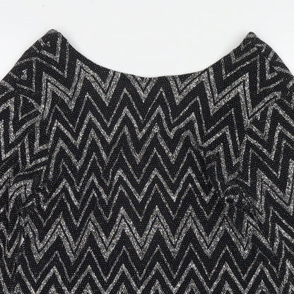 Boohoo Womens Black Geometric Polyester Basic Blouse Size 6 Round Neck