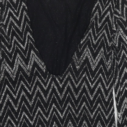 Boohoo Womens Black Geometric Polyester Basic Blouse Size 6 Round Neck