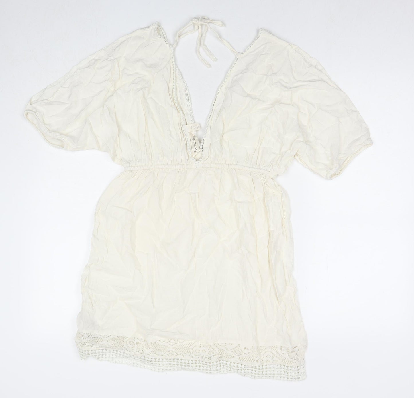 Accessorize Womens White Viscose Fit & Flare Size S V-Neck Pullover