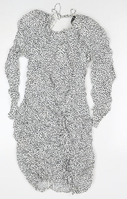 Zara Womens White Polka Dot Viscose A-Line Size S V-Neck Zip