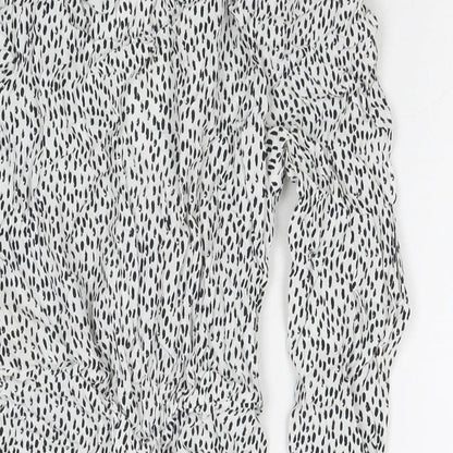Zara Womens White Polka Dot Viscose A-Line Size S V-Neck Zip
