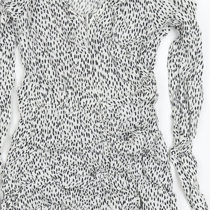 Zara Womens White Polka Dot Viscose A-Line Size S V-Neck Zip